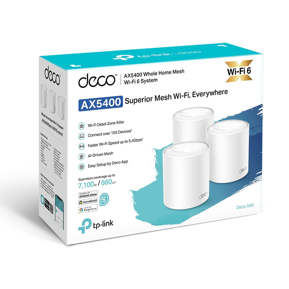 TP-Link DECO X60 AX5400 Whole Home Mesh Wi-Fi 6 System | Up to 5400Mbps Speed | 2× Gigabit LAN / WAN Ports TP-Link DECO X60 AX5400 Whole Home Mesh Wi-Fi 6 System | Up to 5400Mbps Speed | 2× Gigabit LAN / WAN Ports